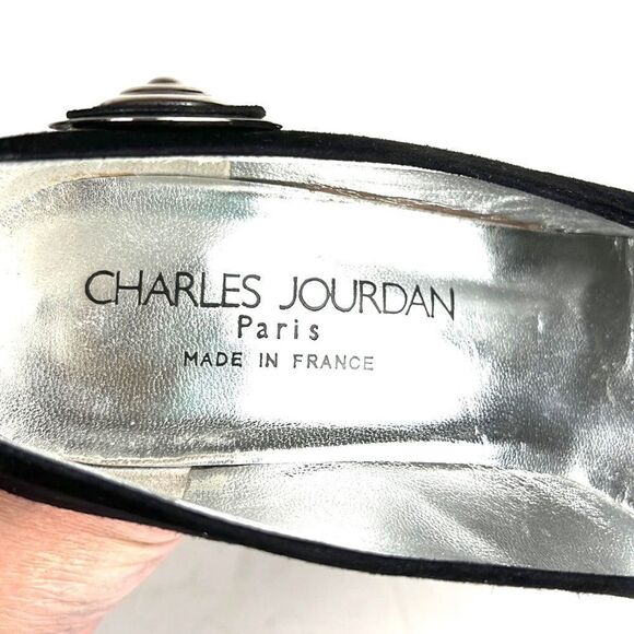 CHARLES JOURDAN Paris Black Suede Heels US 9,5-10 - Picture 13 of 15